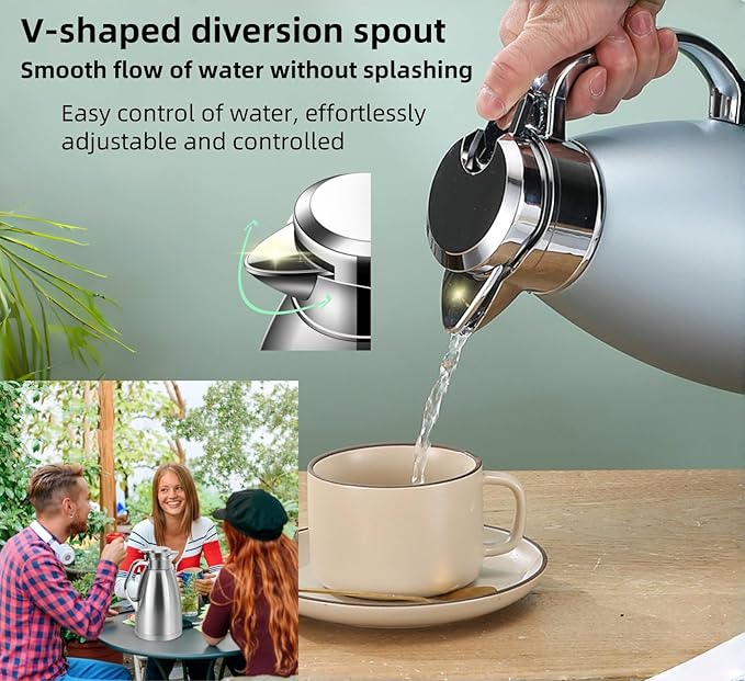 304 Stainless Steel Double-layer Inner Kettle 64oz Large Capacity Suitable for Storing Hot Water, Tea, Coffee, Ice Cubes, etc. Frosted Body Anti-dirty, Water Stains, etc. (Light Blue)