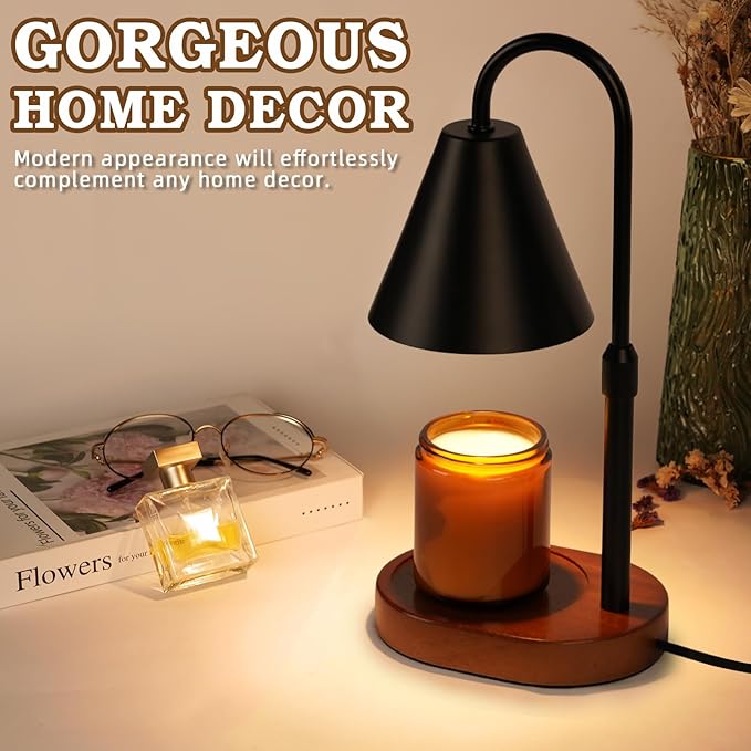 Candle Warmer Lamp With Timer Dimmable, Christmas Birthday Gifts for Women Mom, Modern Candle Lamp, Black Candle Warmer for Jar Scented Candles, Home Decor, Vintage Wax Melt Warmer with 2 Bulbs