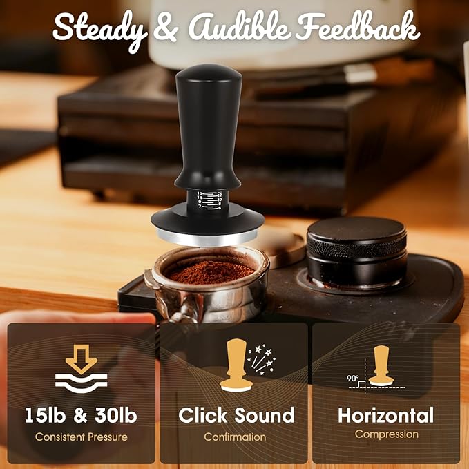 58MM Espresso Tamper - Professional Coffee Press with Non-Slip Base, Calibrated Pressure, Ergonomic Handle for Barista & Home Brewing (Black)