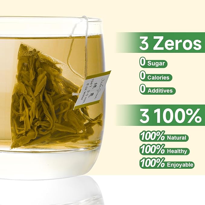 GTGLOTRA Full-Leaf Loose Green Tea, 24 Pyramid Bags(4 Pack), 100% Natural No Additives, Caffeine Alternative to Coffee, Easy Brew, Biodegradable Tea Whole Leaf Tea Sampler,, Family Size, Suitable for Gifts, Office Reception
