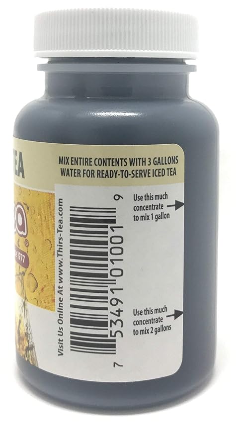 Thirs-Tea Brewed Tea | 4oz Bottle | Unsweetened | 3gal Yield | Caffeine Free