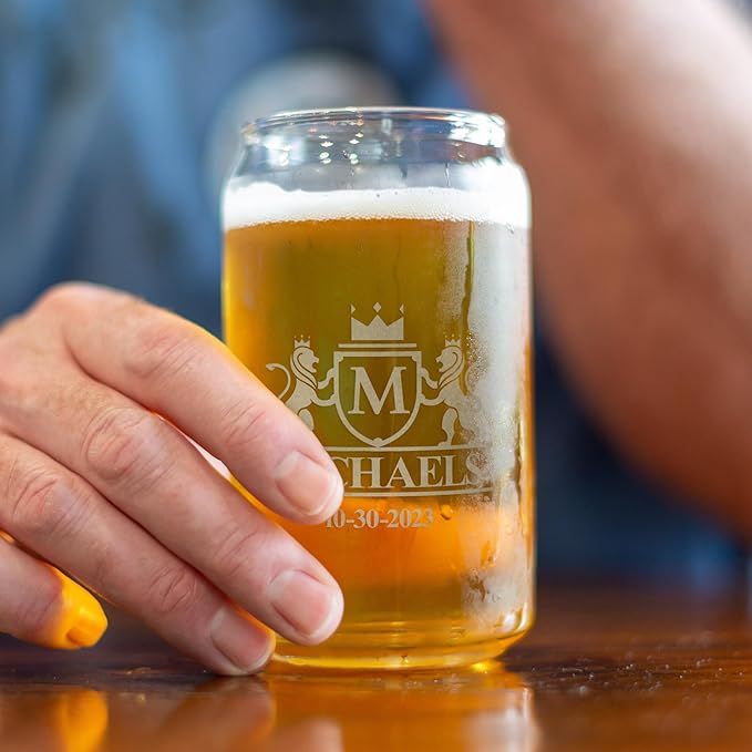 Gifts Inscribed Personalized Beer Can Glass 16 oz – Custom Engraved Pint Glass – Unique Gift for Men, Dad, Groomsmen, Weddings, Birthdays, Father’s Day