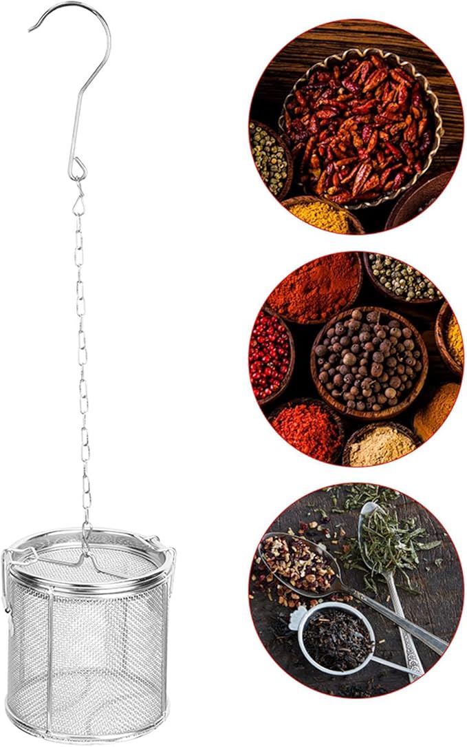 Tea Infuser, Stainless Steel Construction Wire Mesh Design Multifunctional Use, Seasoning Strainer Basket Filter, Silver 10x10cm, for Kitchen Cooking Tea Soup Infusion