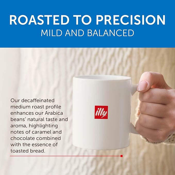 Illy Decaf Coffee K Cups - Compatible Pods for Keurig Coffee Maker - Classico Decaffeinated Roast - Mild & Balanced, Notes of Caramel - 10 Count (Pack of 6)