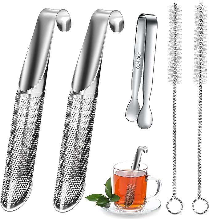 2 Pack Tea Infuser, Fine Mesh Tea Infuser for Loose Leaf Tea, Stainless Steel Strainer with 2 Brush and Clip for Loose Leaf Tea