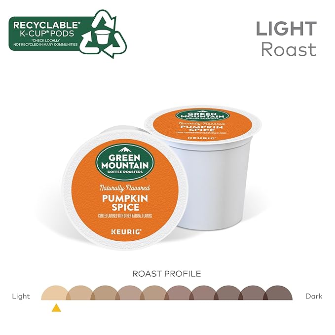 Green Mountain Coffee Roasters Pumpkin Spice, Single-Serve Keurig K-Cup Pods, Flavored Light Roast Coffee, 10 Count