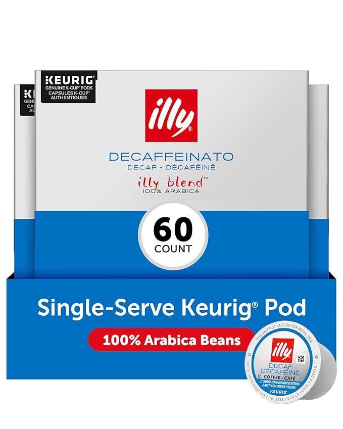 Illy Decaf Coffee K Cups - Compatible Pods for Keurig Coffee Maker - Classico Decaffeinated Roast - Mild & Balanced, Notes of Caramel - 10 Count (Pack of 6)