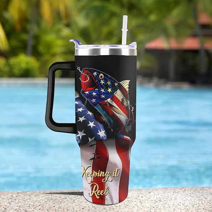 Fishing Gifts For Men Gifts for Fathers Day 40oz Black Born To Fish Forced to Work Travel Tumbler Birthday Christmas Presents For Grandpa Dad Uncle Boyfriend Fishing Lover Travel Cup With Lid Straw