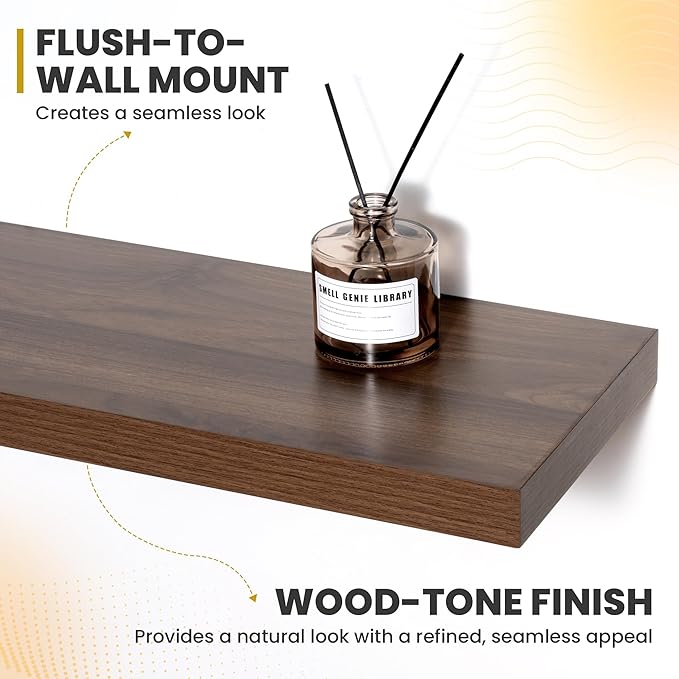 40 Inch Floating Shelves, 9.3" Deep Floating Shelf Wall Mounted, 40" Wall Shelves, Rustic Deep Bookshelf, Large Display Shelves & Storage Shelves for Bedroom, Living Room, Walnut, Set of 2
