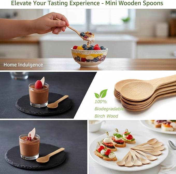 200 Packs Natural 4 Inch Mini Spoons Disposable Birch Utensils for Bakeries, Tasting Samples, Party Events, with Smooth, Splinter-Free & Sturdy, Compatible with Dessert, Gelato and Yogurt