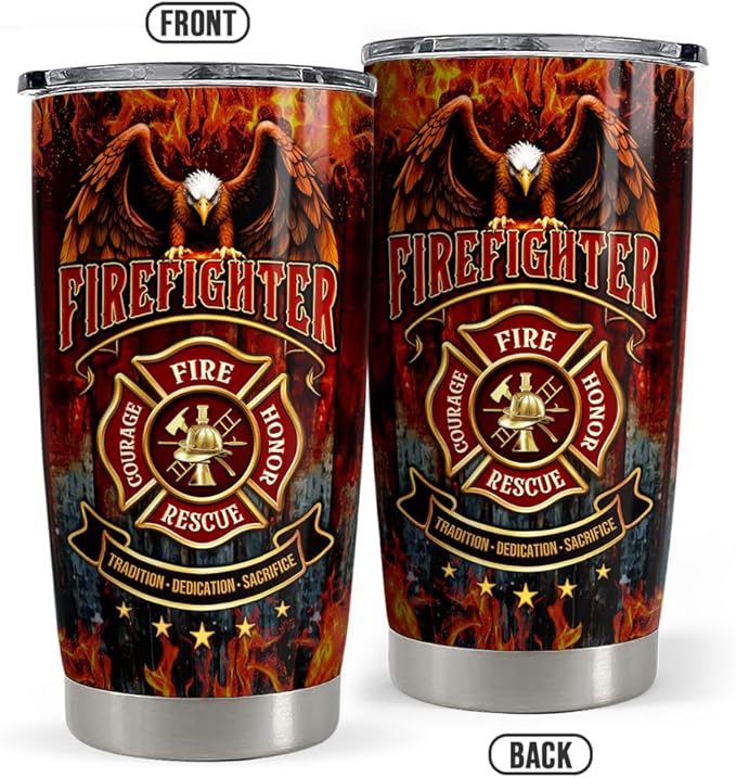 SANDJEST Firefighter Tumbler 20oz Stainless Steel Insulated Coffee Travel Mug Cup Firefighter Gifts for Men Firemen Gift for Birthday Christmas Fathers Day