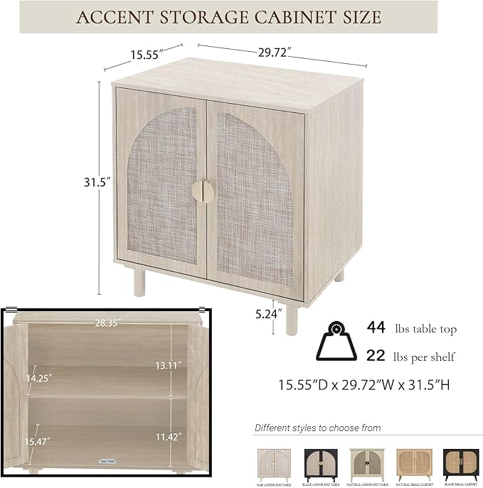 2-Door Storage Cabinet with Textured Woven Doors, Modern Sideboard Buffet for Small Spaces & Apartments, Accent Cabinet with Adjustable Shelf for Moving Season for Living Dining Room