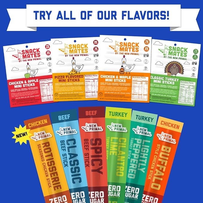 The New Primal Grass-Fed Spicy Beef Sticks, Keto, Gluten Free Healthy Snacks for Adults, Sugar Free Low Carb High Protein Snack, Paleo Whole30 Jerky Stick, 9g Protein, 20 Ct