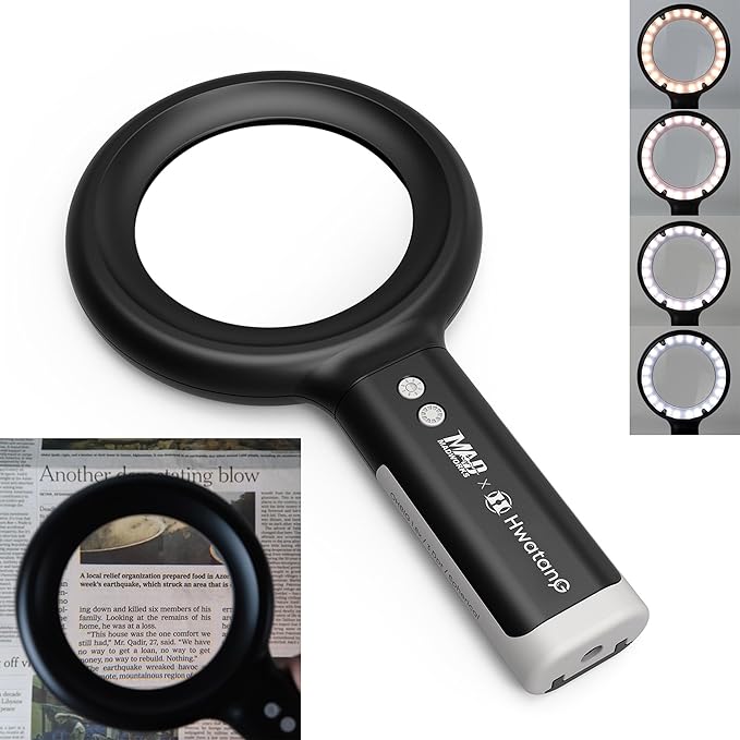 HWATANG OHBIG x MADWORKS 1.8x/3D/100mm Dimming Toning LED Magnifying Glass - K9 White Glass, Model Assembly, Soldering, Ra 94 Ring Light, 50+ Seniors Reading Magnifier (Handheld)