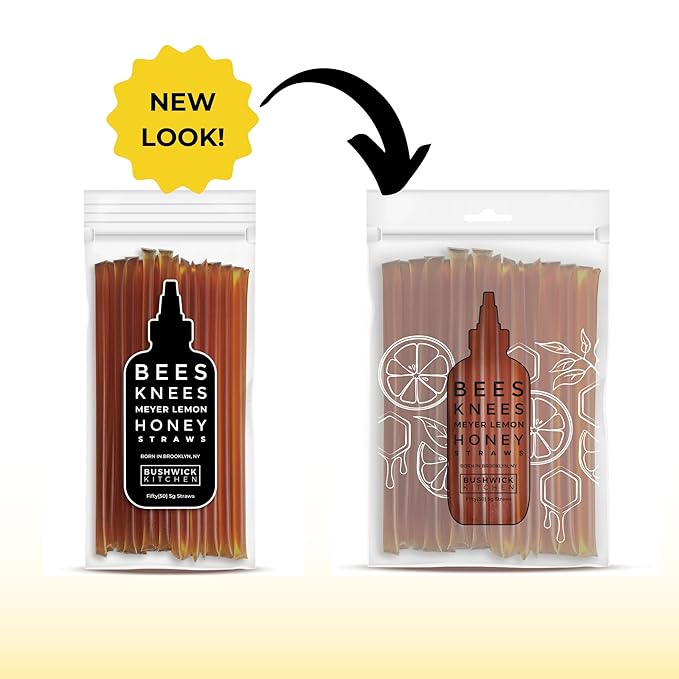 Bees Knees Meyer Lemon Raw Honey Sticks, 50 Count of Raw Honey Sticks for Tea, Made in the USA, Sweet with a Citrus Kick, Pure & All Natural, Unfiltered & Gluten Free, 50 Straws