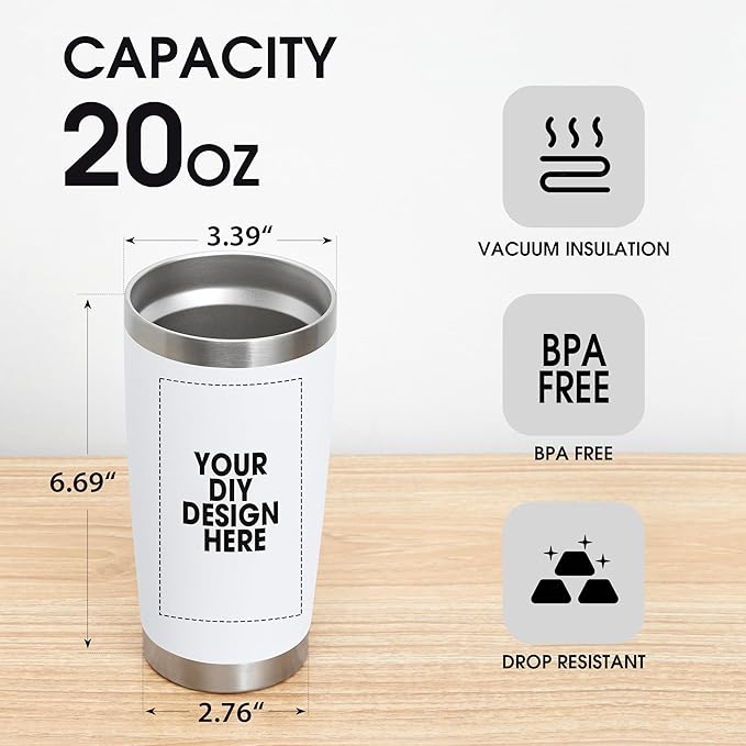 Personalized Coffee Tumbler Print in USA 20oz Stainless Steel Double Wall Insulated Coffee Cup With Text Photo Logo