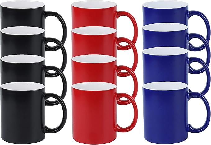 11oz Color Changeable Sublimation Mug 3 Assorted Colors of Black, Blue and Red, Packed in White Box, Case of 12