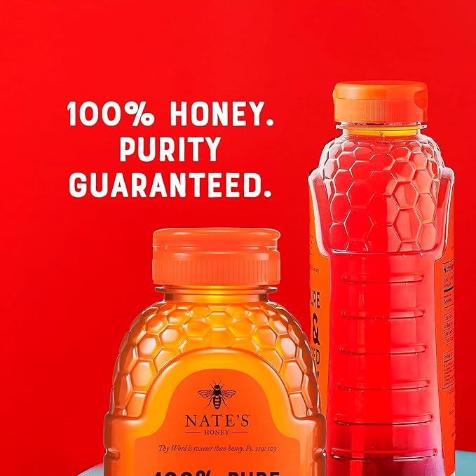 Nate's 100% Pure, Raw & Unfiltered Honey - Award-Winning Taste, 16 oz. Squeeze Bottle