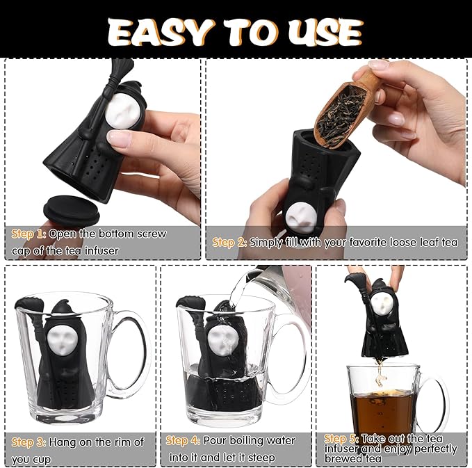Suclain 1 Pcs Ghost Tea Infuser Christmas Gag Gift Creative Skull Shaped Strainer for Loose Leaf Tea White Elephant Gift for Holiday Party Drinking Gothic Lovers Kitchen Accessories Party Decor