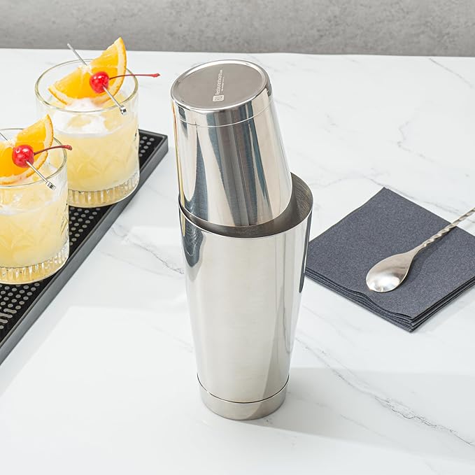 Restaurantware Bar Lux 24 Ounce Boston Shaker 1 Metal Cocktail Shaker - Weighted Bottom No Leak Stainless Steel Martini Drink Mixer Essential Bar Tool For Home Use Or Bartenders