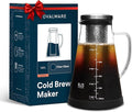 OVALWARE Airtight Cold Brew Iced Coffee Maker Pitcher and Tea Infuser with Spout - 1.0L / 34oz Ovalware RJ3 Brewing Glass Carafe with Removable Stainless Steel Filter