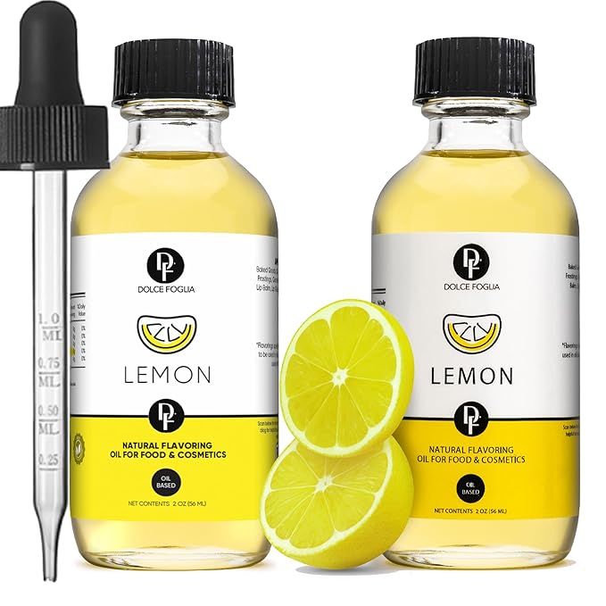 Dolce Flav Natural Lemon Extract – 2 Ounce Oil-Soluble Kosher, Sugar-Free, Concentrated Fresh Citrus Lemon Flavor for Baking, Chocolates & Desserts, Includes Measured Dropper, Pack of 2