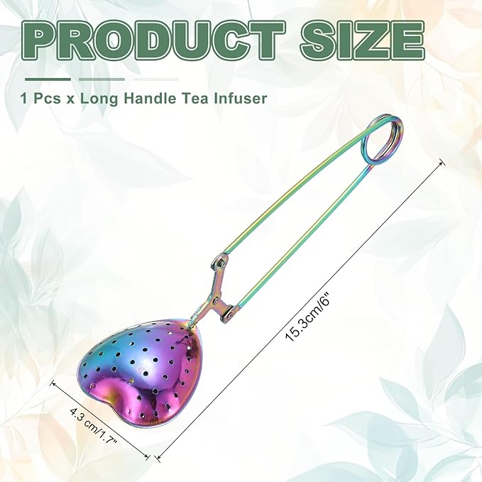 uxcell 1 Pcs Tea Infuser, Stainless Steel Loose Leaf Tea Infuser Filter for Cup and Teapot, Long Handle Tea Steeper Strainers for Tearoom Office Home, Heart Shaped Colorful
