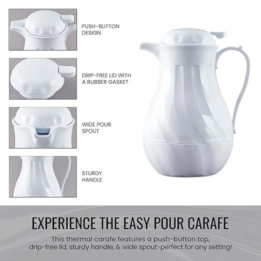 OCS Parts Set of 3 Easy Pour Thermal Coffee Carafes | 11-Inch Insulated Hot and Cold Beverage Pitcher Server for Coffee, Tea, Hot Chocolate and Water | 64-Ounce | White
