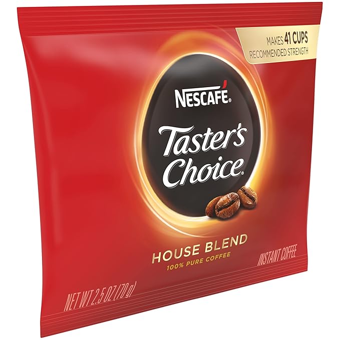 Nescafe Instant Coffee, Ground Coffee, Light Roast, Tasters Choice, 2.5 oz Pouch (Pack of 24)
