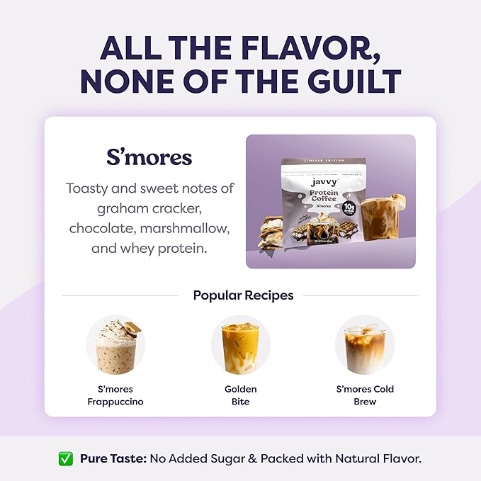 S’mores Protein Iced Coffee - Premium Whey Protein & Instant Iced Coffees - 100% Natural Cold Brew - Zero Artificial Flavors & Sweeteners, 80 mg Caffeine, No Added Sugar, 20 Servings