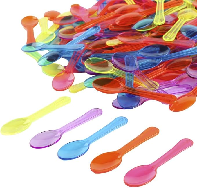 Extra Sturdy, Gmark 200pc 3" Multi Colored Plastic Taster Mini Spoons, Assorted for Ice Cream Dessert 1 Box Set GM1002C