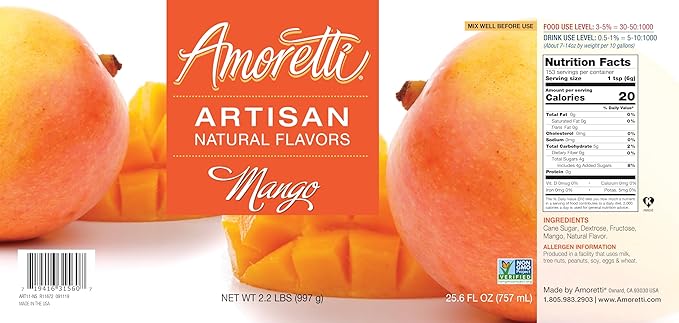 Amoretti - Natural Mango Artisan Flavor Paste, 2.2 lbs, Perfect For Ice Cream, Beverages, Cakes, and more, Preservative Free, Vegan, Gluten Free, No Artificial Sweeteners, Highly Concentrated