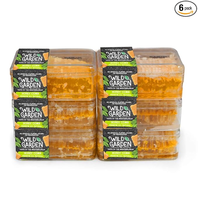 Wild Garden 100% Pure Raw Gourmet Honeycomb, 100% All-Natural, No Additives, No Preservatives, Fresh From The Farm! 7.05 oz Pack of 6