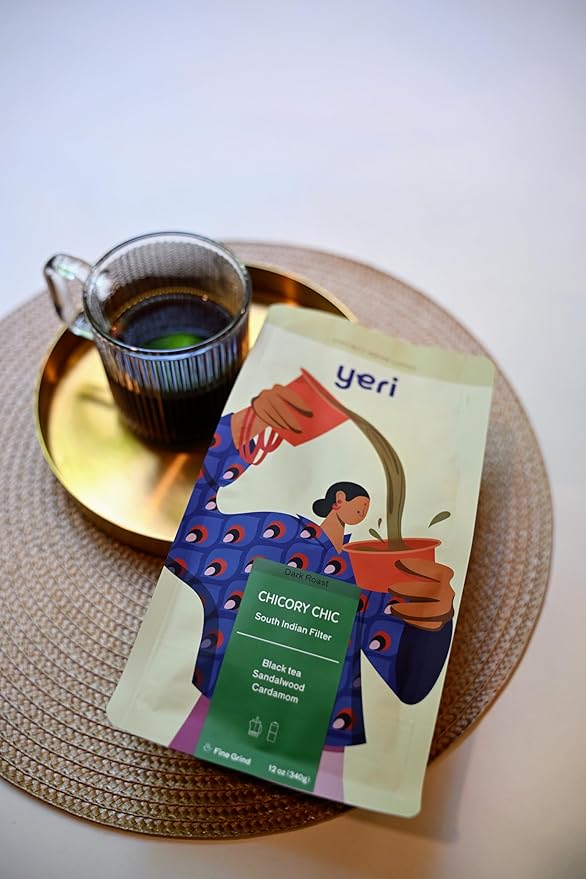 Yeri Coffee CHICORY CHIC Blend – Ground Coffee with Chicory, Dark Roast, New Orleans & South Indian Style, 12 oz Bag, Low Acidity