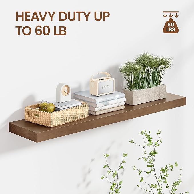 Heimlove 36 inch Floating Shelves for Wall,2 Packs Natural Pine Solid Wood Floating Shelves, 8 inches Deep Wooden Shelves for Kitchen Bedroom Office & Living Room Display Wall Decor