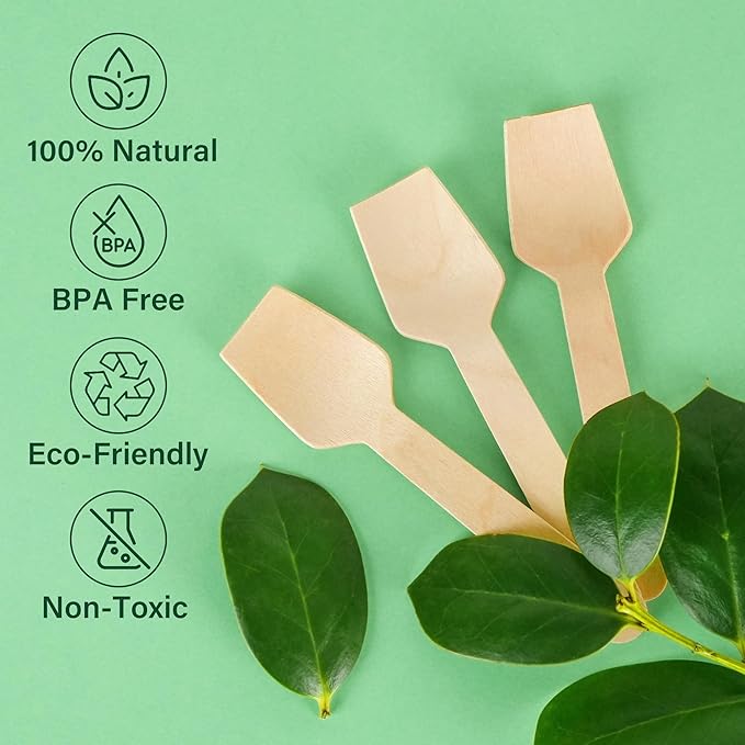 LotFancy Mini Wooden Spoons, 120Pcs 3.75" Disposable Tasting Sampling Spoons with Concave Tip, Biodegradable and Compostable