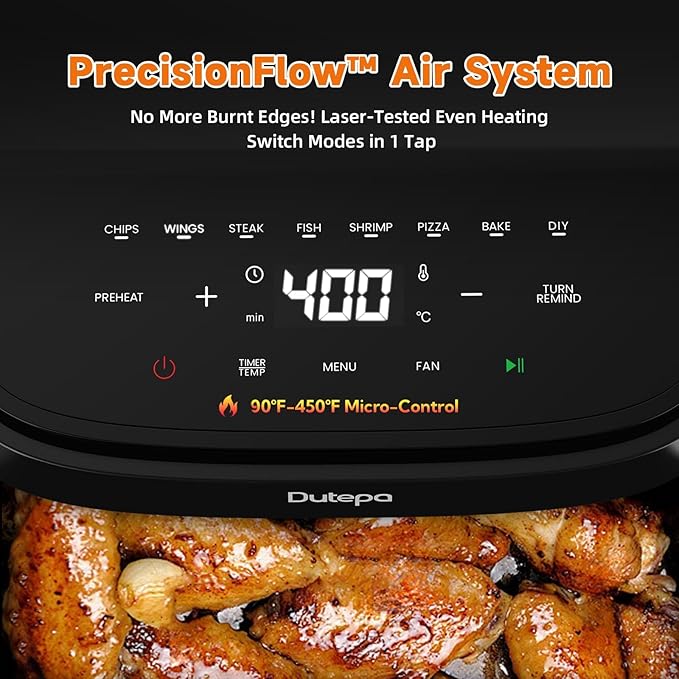 Air Fryer 8-in-1, 4.5Qt Air Fryer, Space-Saving & Compact with DC Motor, Fast & Crispy Cooking, Adjustable Fan Speed, 95% Less Oil for Healthy Family Meals, Dishwasher Safe