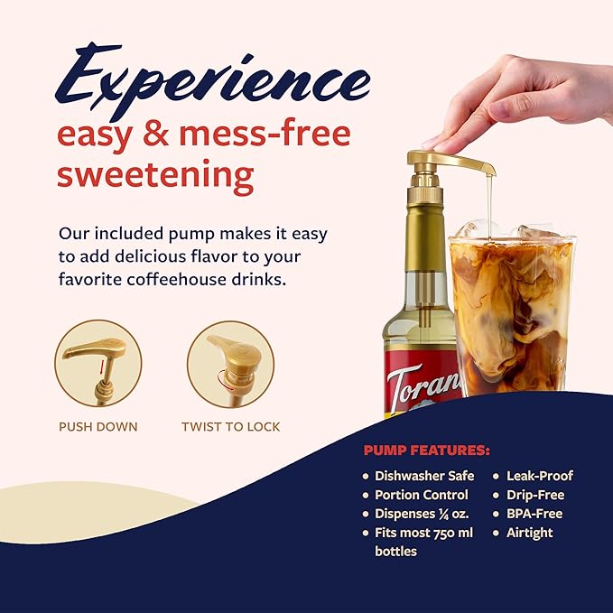 Torani Pistachio Coffee Syrup for Drinks & Desserts, Pump Included, 25.4 Fl Oz