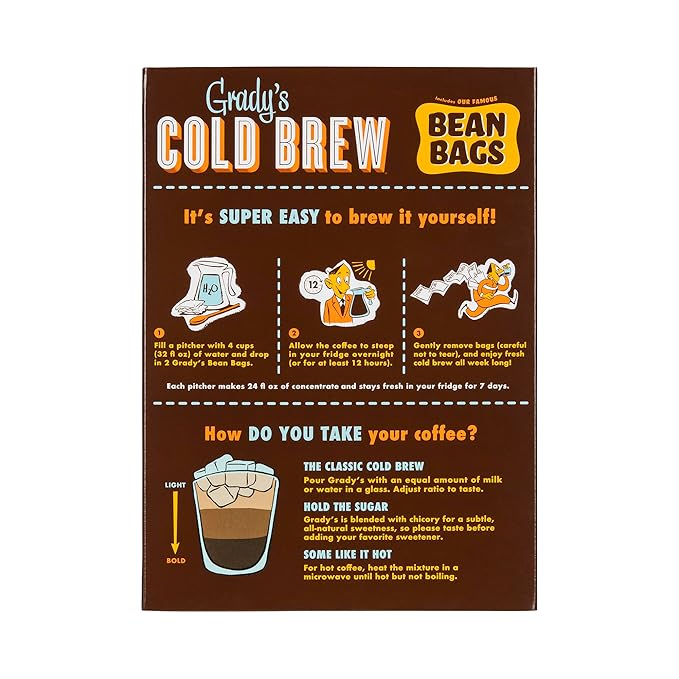 GRADY’S COLD BREW, New Orleans Style - DECAF, 100% Arabica Ground Coffee & Chicory Pouches, TWO Bundles of 4 Easy-to-Brew Bean Bags, Makes 24 drinks