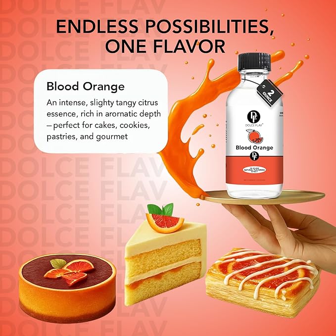 Dolce Flav Natural Blood Orange Extract – 8 Ounce Oil-Soluble Kosher, Sugar-Free, Concentrated Blood Orange Flavoring for Baking, Chocolates & Desserts