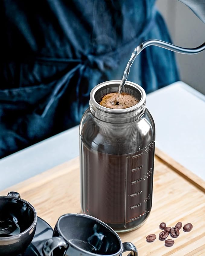 Cold Brew Coffee Filter for 64oz Wide Mouth Mason Jar Pitcher - Fine Mesh, Reusable 304 Stainless Steel Strainer with Sealing Ring, Cold Brew Strainer for Cold Brew Coffee Maker, Tea Infuser