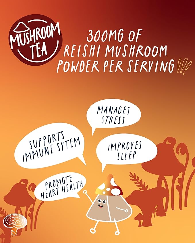 High Caffeine Mushroom Tea (155 mg) – Kubo Tea: Organic Reishi Breakfast Black Tea Bags for Clean Energy & Focus | Healthy Coffee Substitute | Mushroom-Infused Blend | 20 Ct | Compostable Packaging