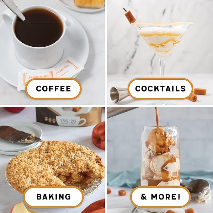 Javamelts Caramel Flavored Sugar Packets | Pure Cane Sugar for Baking, Coffee Syrup Substitute, Cocktails, Tea | Non GMO, Non Dairy, Gluten Free, Kosher | 1,000 Bulk Sugar Packets