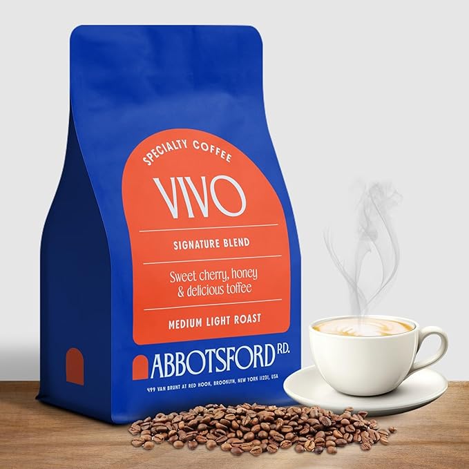 Vivo Arabica Whole Coffee Beans, Specialty Coffee, Signature Blend Medium Light Roast Whole Bean with Sweet Cherry, Honey, and Delicate Toffee Notes, Freshly Roasted in Brooklyn, 12 oz Bean Bag