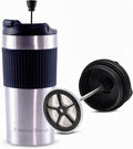 15oz Double Wall Stainless Steel Insulated French Press Coffee and Tea Maker - Portable Camping Mug and Tumbler - Heat Retaining, Leak-Proof, Travel-Friendly for Office and Outdoor Adventures (Silver)