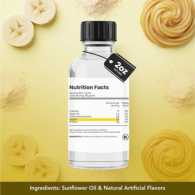 Dolce Flav Banana Extract – 2 Ounce Oil-Soluble Kosher, Sugar-Free, Concentrated Ripe Banana Flavoring for Baking, Smoothies & Ice Cream, Includes Measured Dropper