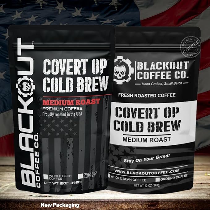 Blackout Coffee Covert Op Cold Brew Medium Roast - Perfect for Cold Brew, Drip, and Pour Overs - Small Batch Freshly Roasted in the USA - 12 oz Bag (Ground Coffee)