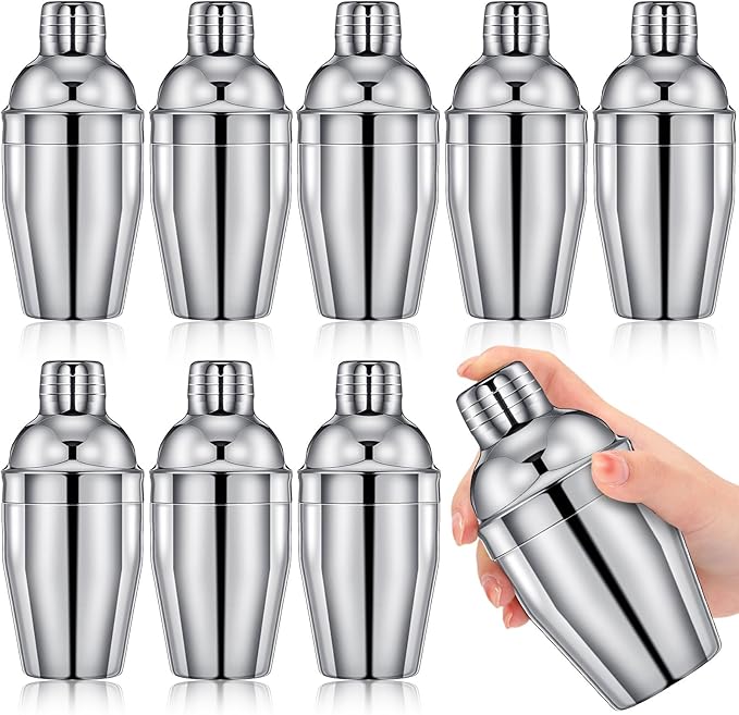 Nitial 9 Pcs Bar Cocktail Shaker Professional Stainless Steel Martini Drink Mixer Built-in Strainer for Bartending No Leaks Boston Shaker for Bar Party Drink Tool(Silver,8 oz)
