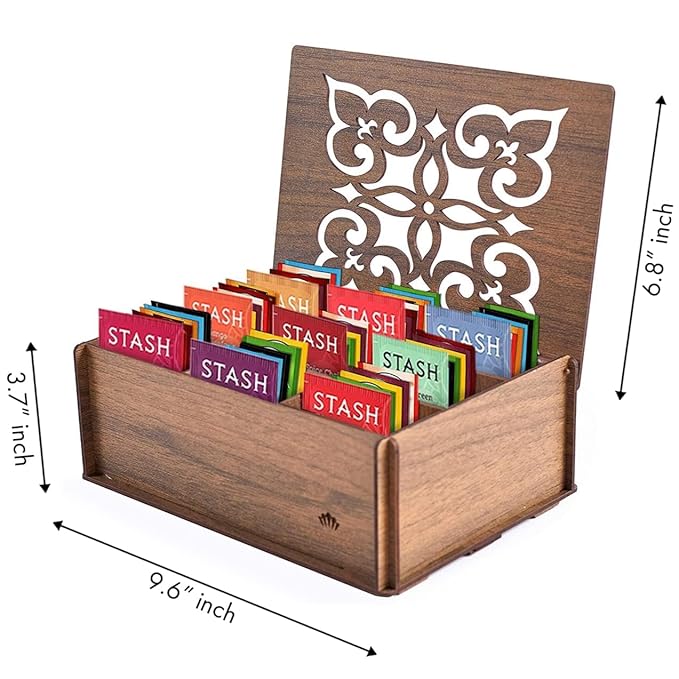 Tea Bags Sampler Gift Box – 80 Count, 28 Flavors – Wooden (MDF) Tea Organizer in Walnut – Variety Pack for Mom, Dad, Friends, Coworkers, Students, Men & Women