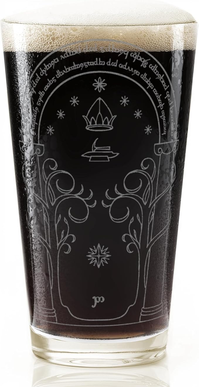 GATE OF MORIA Engraved 16oz Pint Glass | Inspired by Tolkien Power Ring and Middle Earth | Great Christmas Gift Idea | Unique Elvish Fantasy Wizard Fantasy Decor!